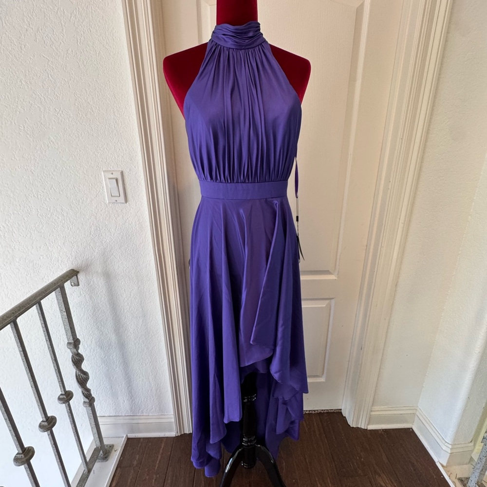 🦄 NWT Mac Duggal Sz 2 High Low Purple Halter Dress 49664